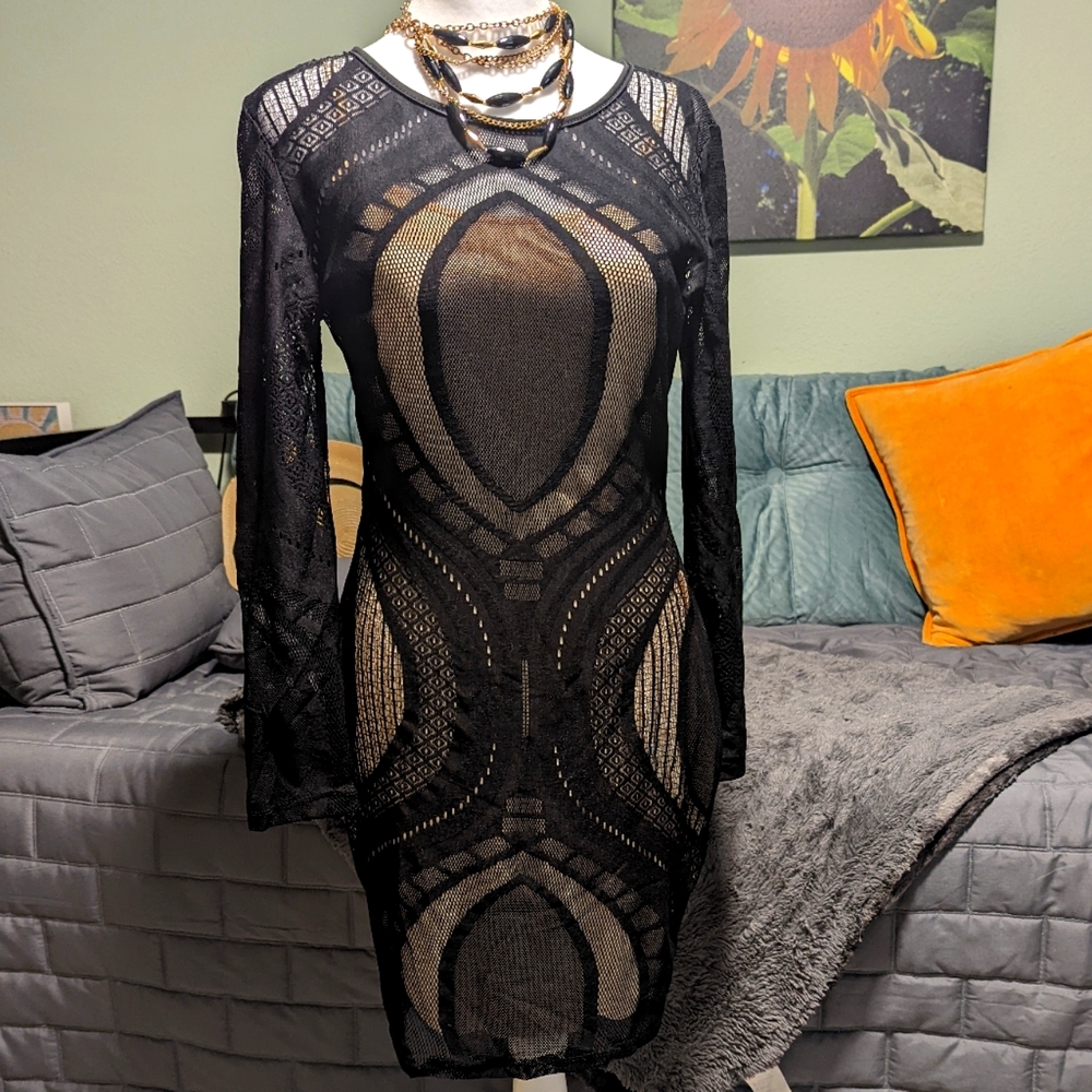 Cocktail Dress Black Body Con attached slip